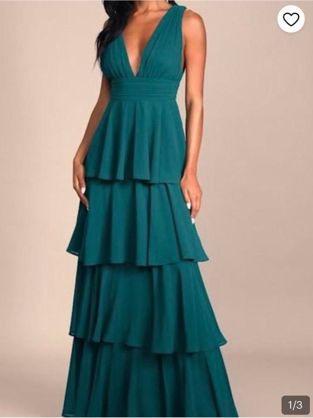 Lulu's Teal Deep V-Tiered Maxi Dress